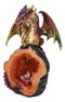 Metallic Red Iridescent Dragon On Faux Geode Rock Quartz Crystal Cove Figurine