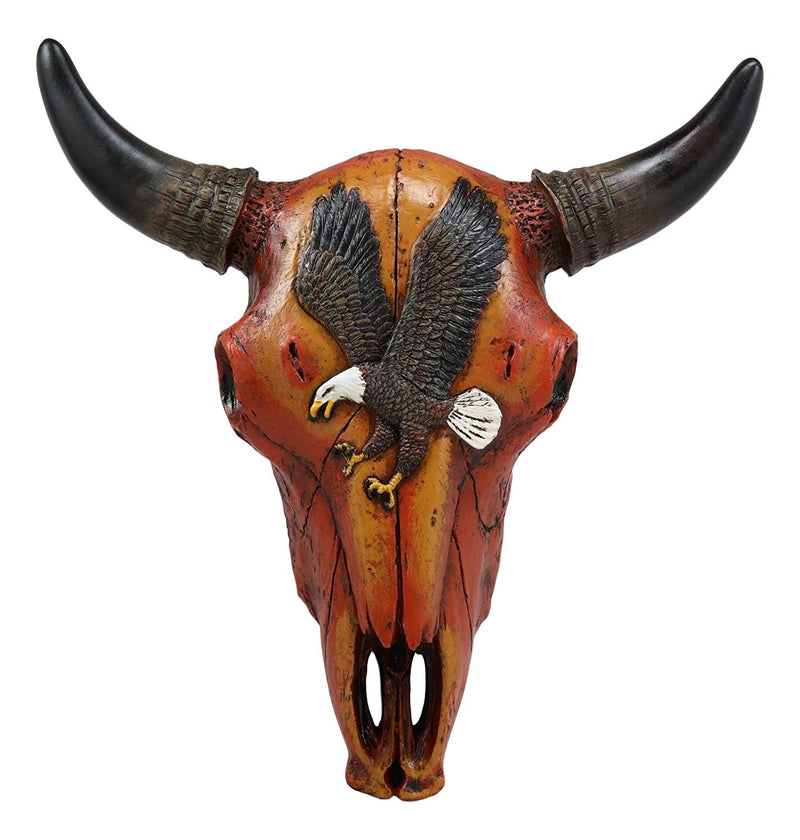 Ebros 10.5" Wide Western Southwest Steer Bison Buffalo Bull Cow Horned Skull Head with Swooping Eagle Design Wall Mount Decor - Ebros Gift