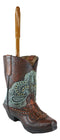 Western Turquoise Floral Tooled Leather Cowboy Boot Toilet Brush And Holder Set