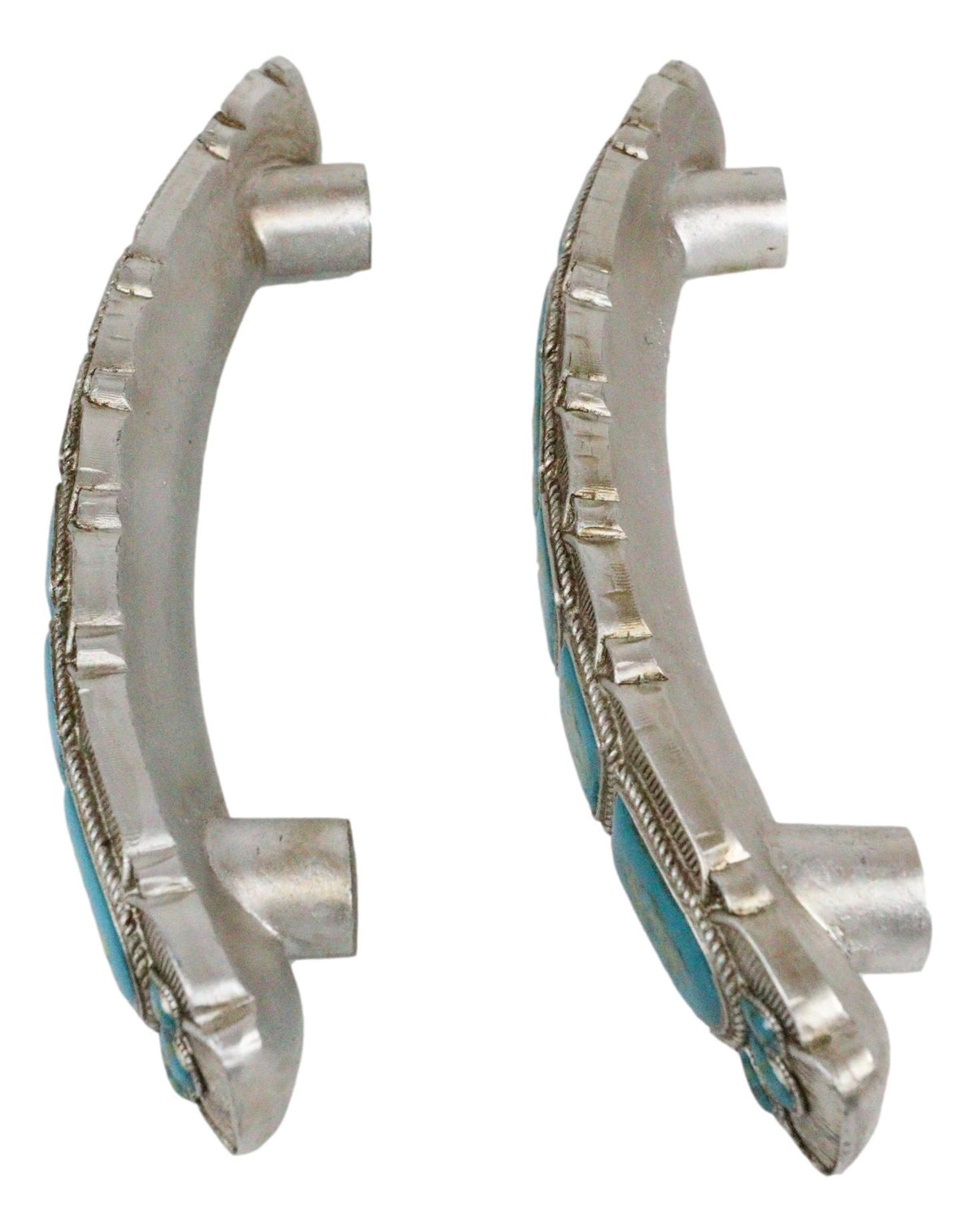 Set Of 4 Rustic Western Silver Turquoise Boho Drawer Cabinet Door Bar Pulls - Ebros Gift