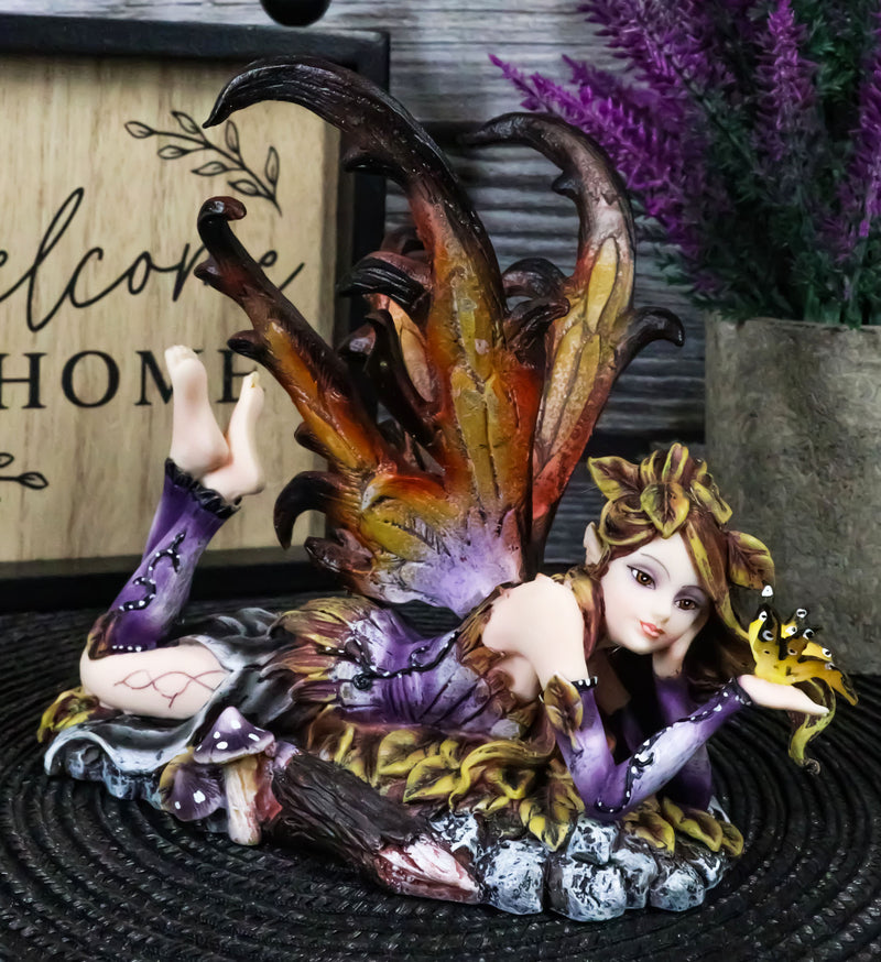 Butterfly Kisses Fall Maple Leaf Fairy With Golden Butterfly Statue 6"Long