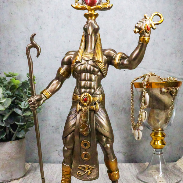 Bronzed Egyptian God Of Technology Ibis Headed Thoth Holding Was