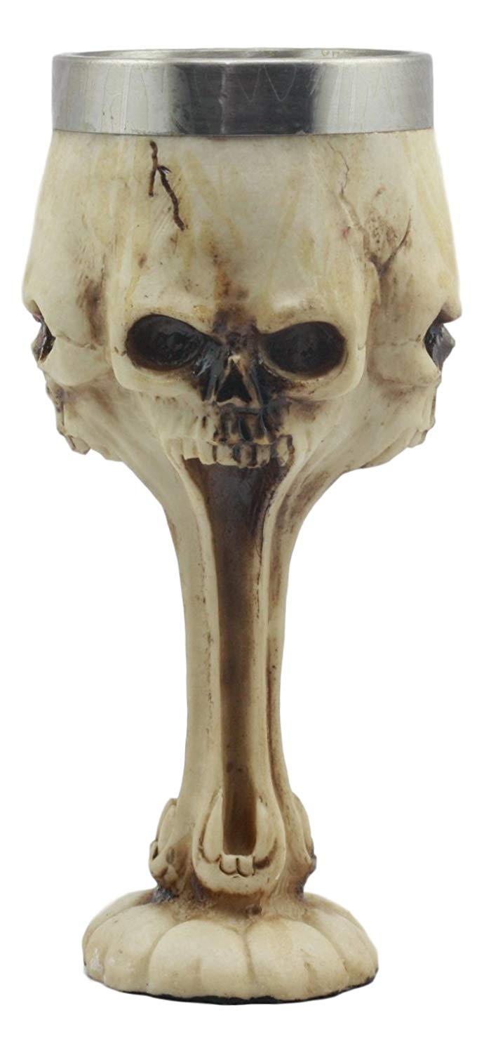 Ebros Day of The Dead Bone Ossuary Distorted Shrieking Ghost Skulls Wine Goblet 7oz