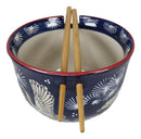 Japanese White Storks In Dark Blue Sky Ramen Soup Bowl With Chopsticks Set