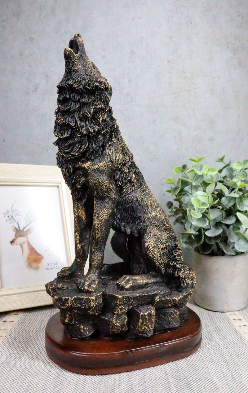 Ebros Howling Wolf Statue 10.5" Tall Alpha Wolf Pack Figurine in Faux Bronze