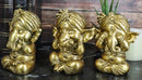 Ebros Set of 3 See Hear Speak No Evil Ganesha with Turban Figurines 4" Tall