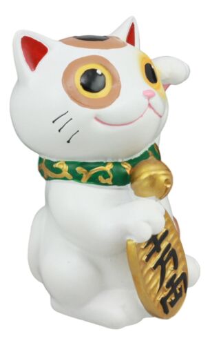 Ebros Japanese Luck And Fortune Charm White Beckoning Cat Maneki Neko Statue 4"Tall Tabletop Collectible Figurine - Ebros Gift