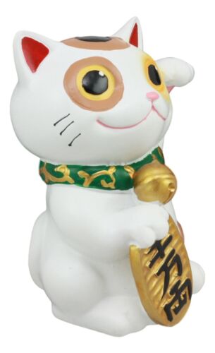 Ebros Japanese Luck And Fortune Charm White Beckoning Cat Maneki Neko Statue 4"Tall Tabletop Collectible Figurine