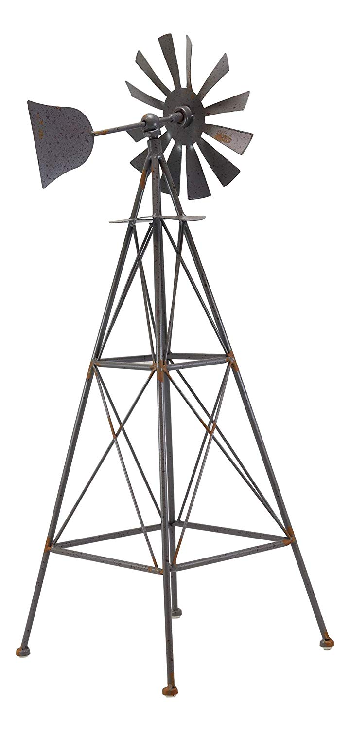 Ebros 25.25" Tall Large Rustic Country Farm Agricultural Windmill Outpost Galvanized Metal Handcrafted Sculpture Western Home Accent Table or Floor Vintage Finish Decor Made To Scale - Ebros Gift