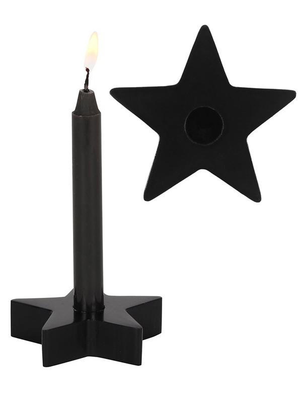 Pack Of 4 Occult Wicca Black Pentagram Star Small Candle Stick Holder Sculpture