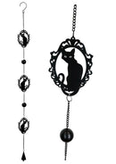 Wicca Witchcraft Black Cat Silhouette Black Coated Steel Metal Wind Chime Mobile