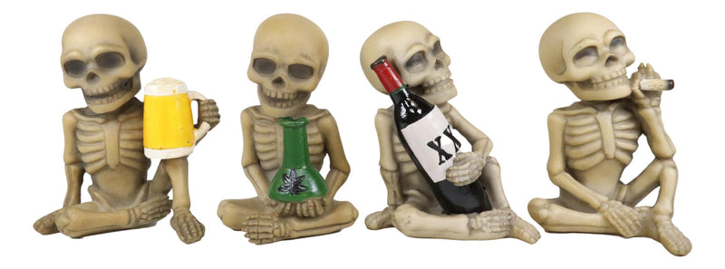Ebros Addicted to The Bones Drinking Puffing Smoking Vices Skeletons Figurine Set of 4