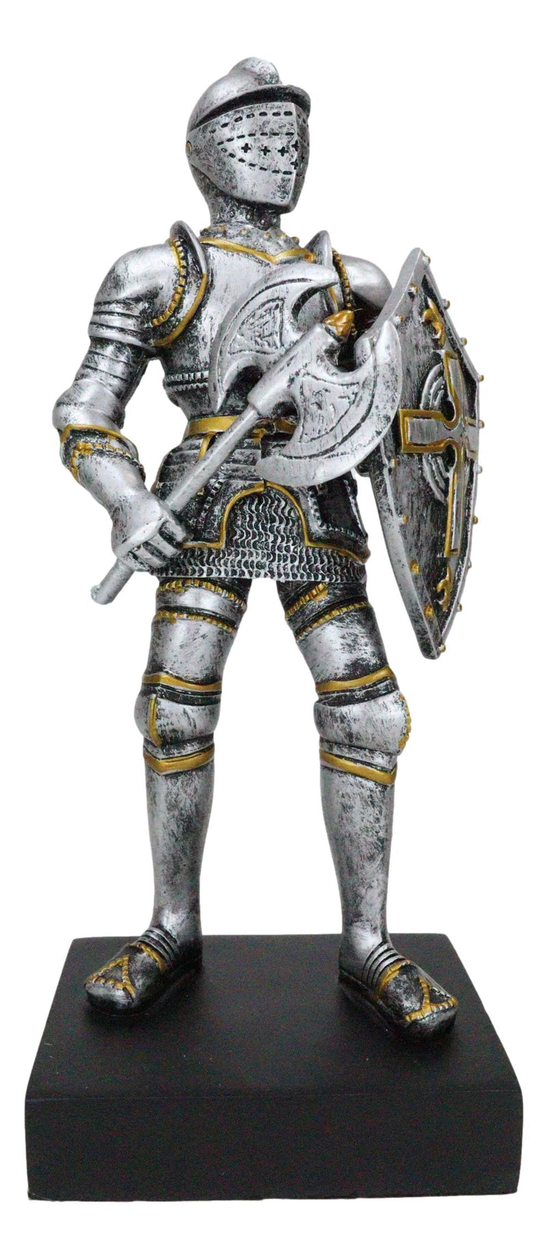 Medieval Armory Valiant Crusader Knight Of Cross With Axe And Shield Figurine