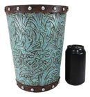 Rustic Western Turquoise Floral Scroll Faux Leather Dry Waste Basket Trash Bin