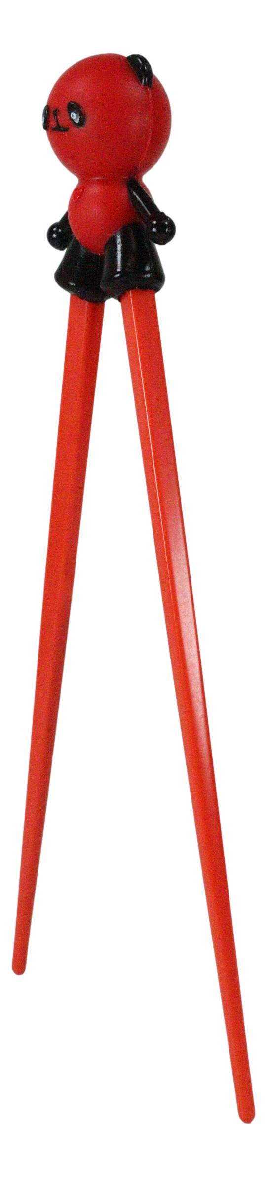 Valentine Red Giant Panda Reusable Training Chopsticks Set With Silicone Helper - Ebros Gift
