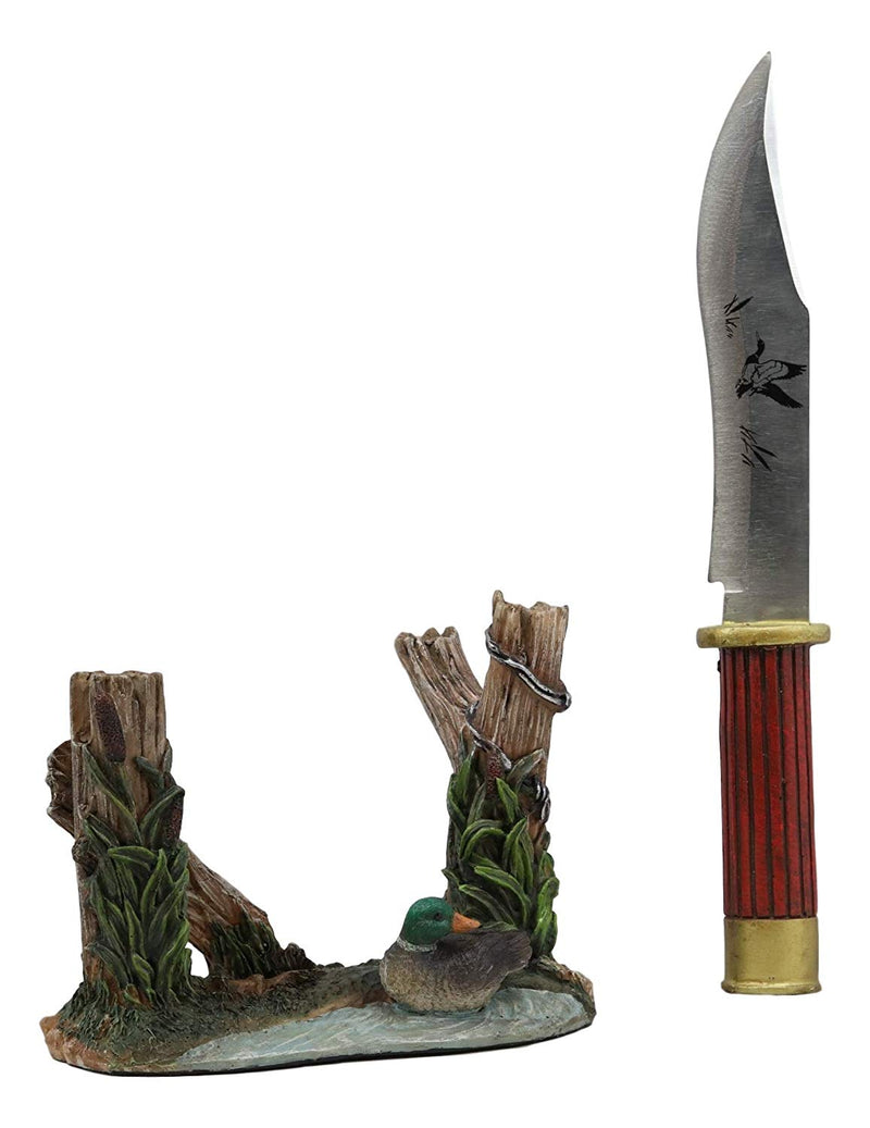 Ebros Rustic Duck Mallard By Barb Fenced Pond Knife Display Holder Statue Set