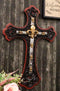 Rustic Southwestern French Fleur De Lis Scrollwork Red Gold Silver Wall Cross