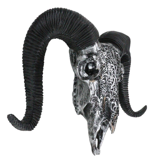 Silver Tribal Floral Vines Tooled Filigree Corsican Ram Cow Skull Wall Decor