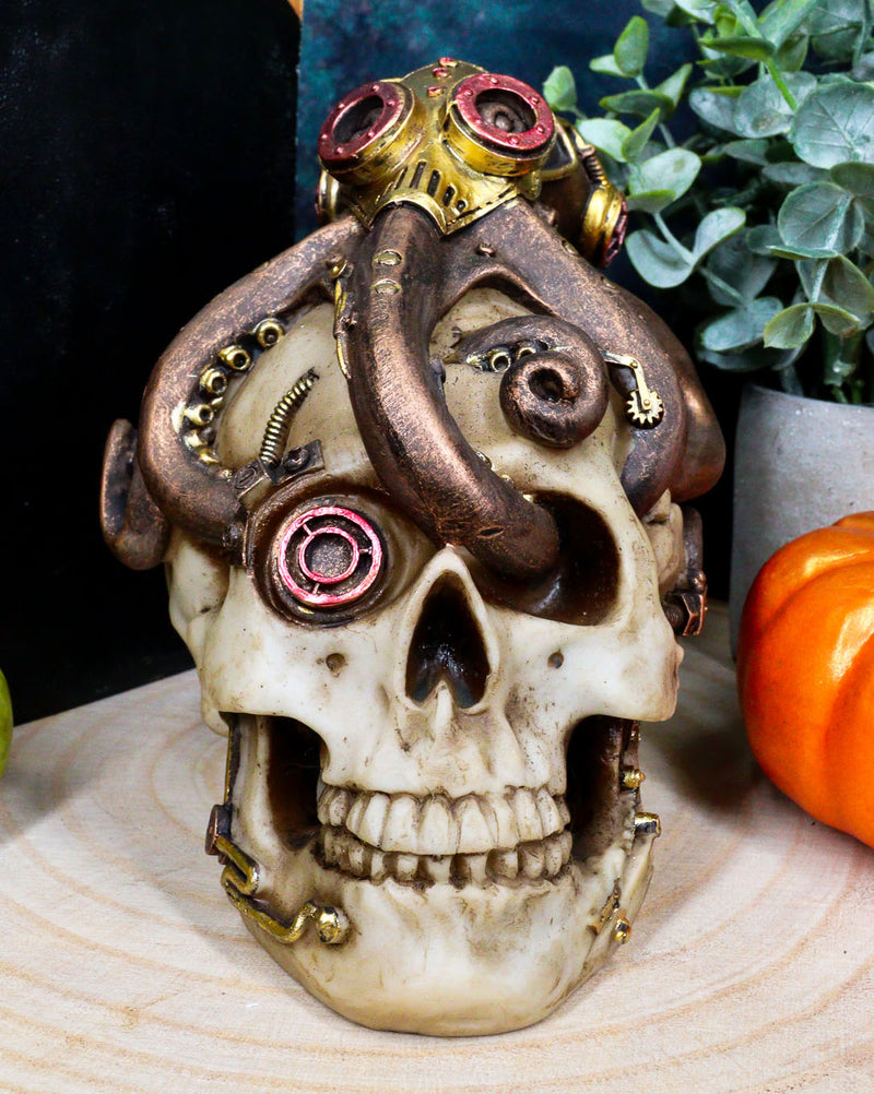 Ebros Sea Monster Golden Masked Octopus Wrapped Around Cyborg Robot Skull 5.25"H