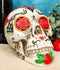 White Sunflower Floral Day of the Dead Sugar Skull With Eyes Of Red Roses Statue