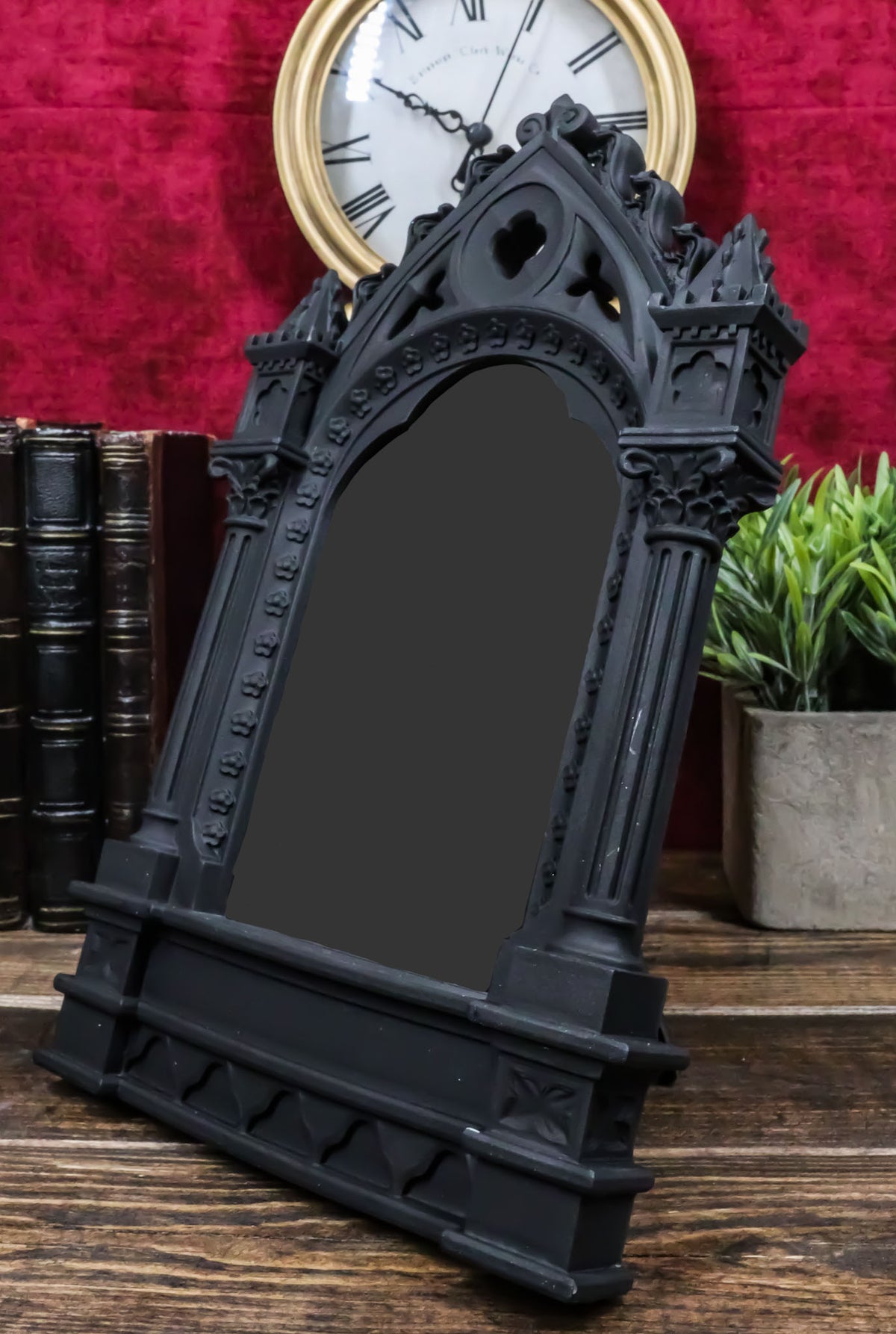 Medieval Gothic Cathedric Desktop Or Wall Vanity Dresser Mirror Plaque Decor