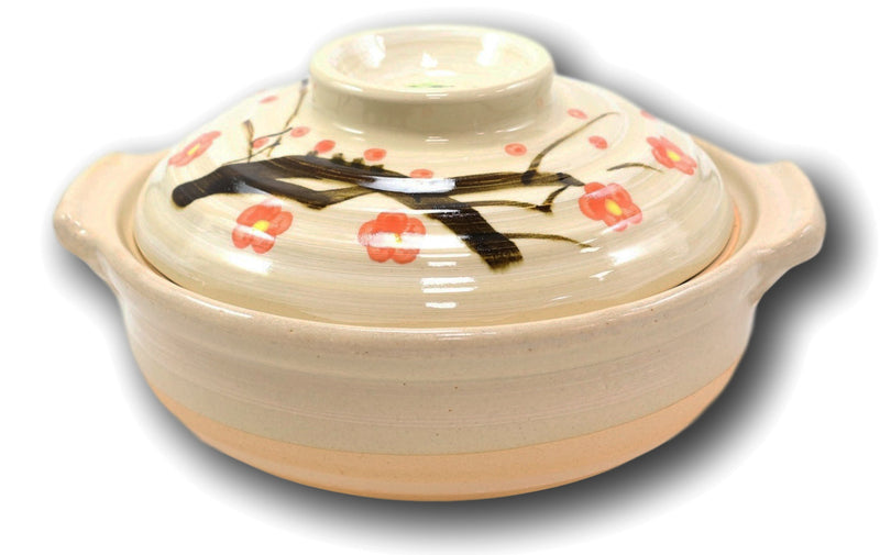 Japanese Cherry Blossom Donabe Stoneware Hot Clay Pot Casserole With Lid 90 FLOZ
