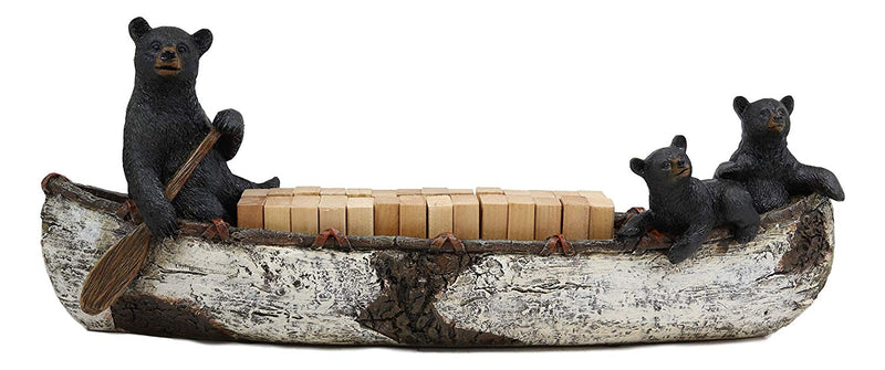 Ebros Rustic 3 Black Bears Family Rowing Canoe Domino Display Set