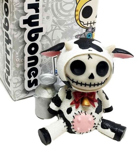 Furry Bones Moo Moo Bovine Cow Skeleton With Milk Jug Statue 2.25"H Furrybones