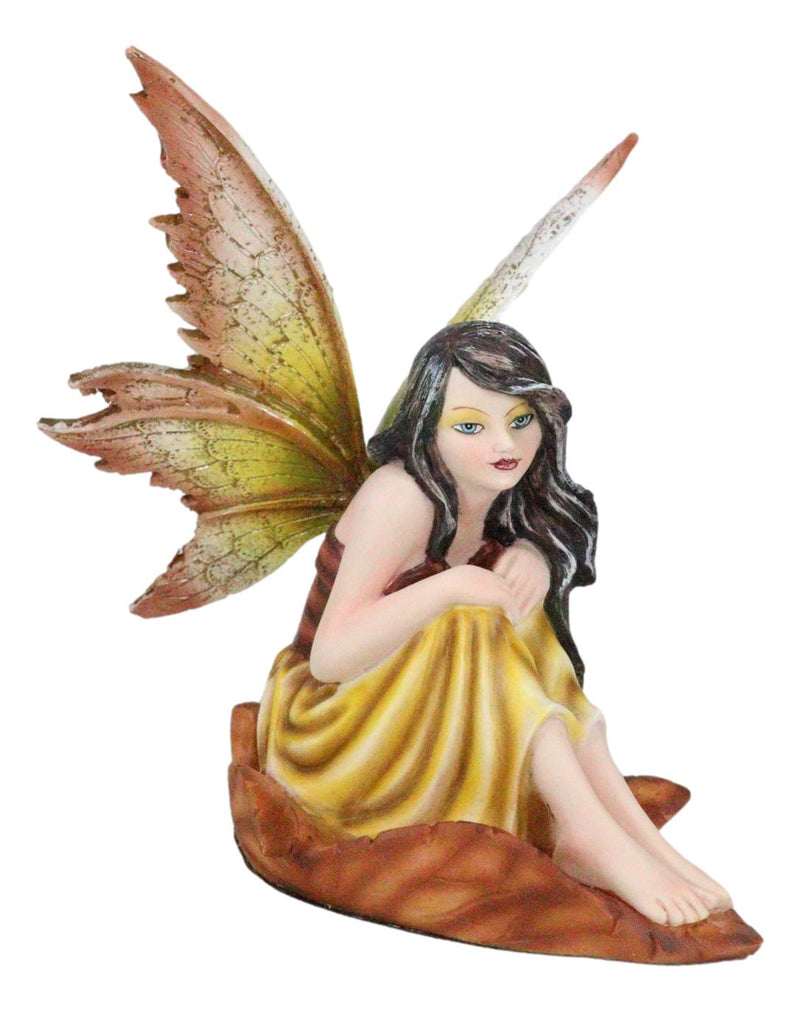 Ebros Gift Fall Fairy Figurine Red Oak Leaf Autumn Garden Faerie Fantasy Sculpture 5.5"H