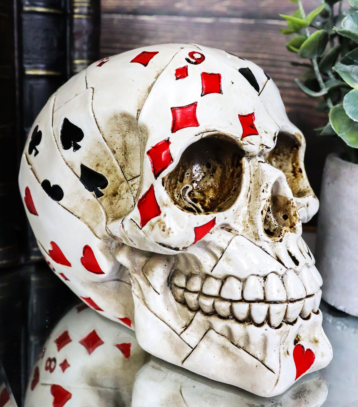 Ebros Gambling Poker Cards Casino Royale Skull Figurine Halloween Sugar Skulls Statue - Ebros Gift