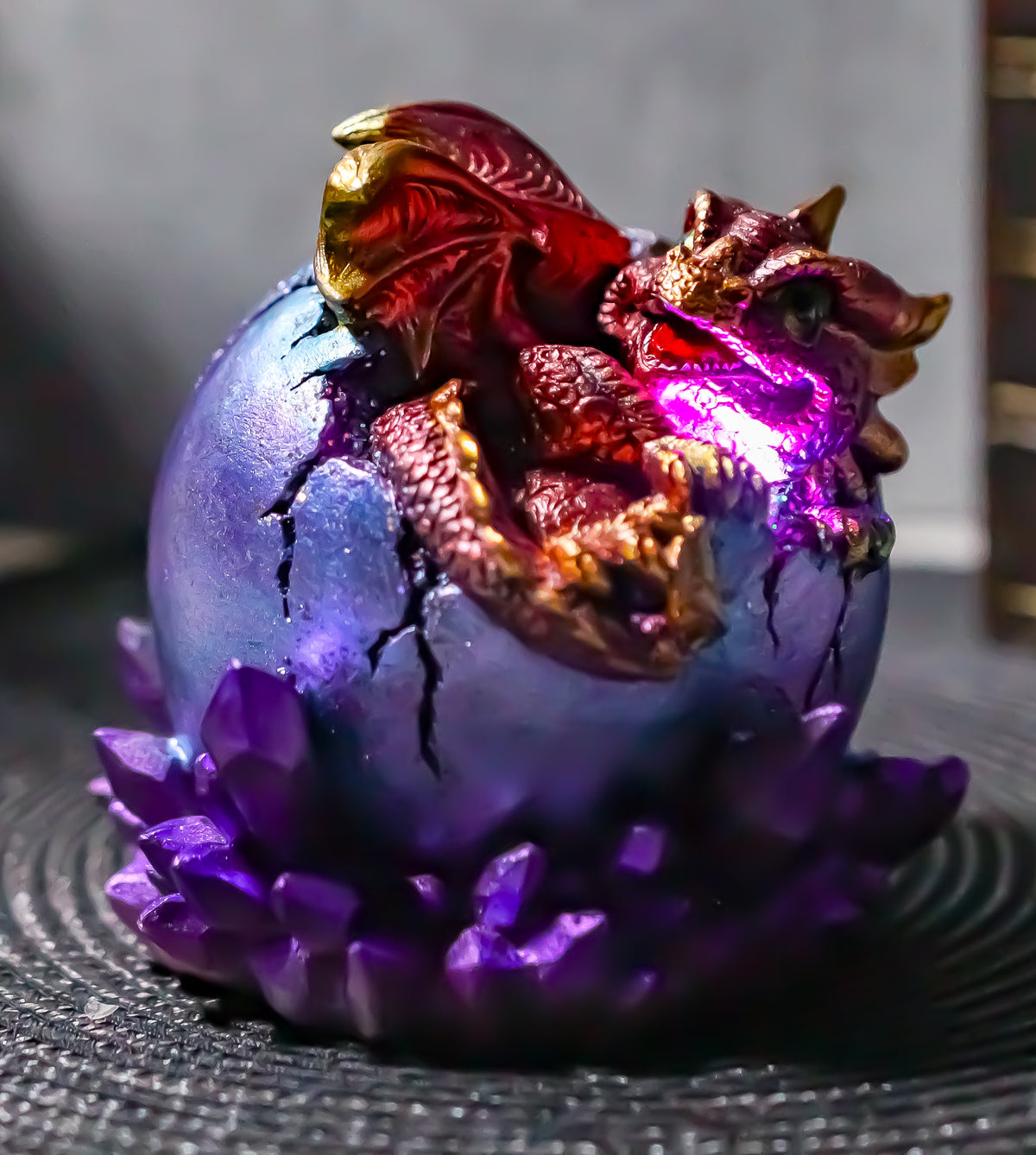 Ebros Red Dragon Wyrmling Nestling In Purple Egg With LED Night Light Figurine