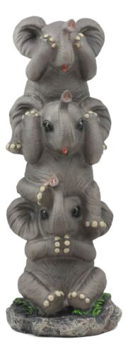Ebros Pachyderm Friends Whimsical See Hear Speak No Evil Elephants Totem Statue - Ebros Gift