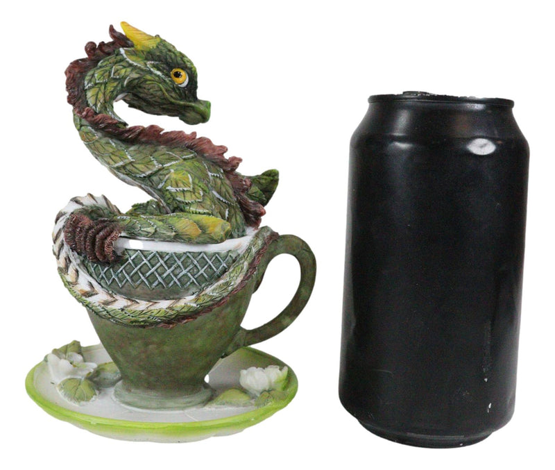 Fantasy English Green Tea Leaves And Flowers Dragon In Teacup & Saucer Figurine