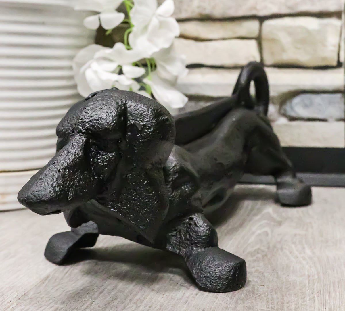 Ebros Cast Iron Rustic Black Sausage Dachshund Dog Boot Cleaner Scraper Weathered Outdoor Patio Backyard Entrance Accent Statue 12.75" Long for Dirty Shoes Boots Footwear - Ebros Gift