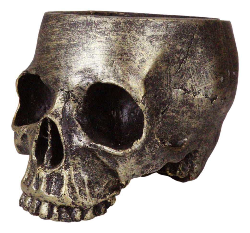 Pack Of 4 Day Of The Dead Skull Planters Bowls 7"L Bronze Finish Decor Accent - Ebros Gift