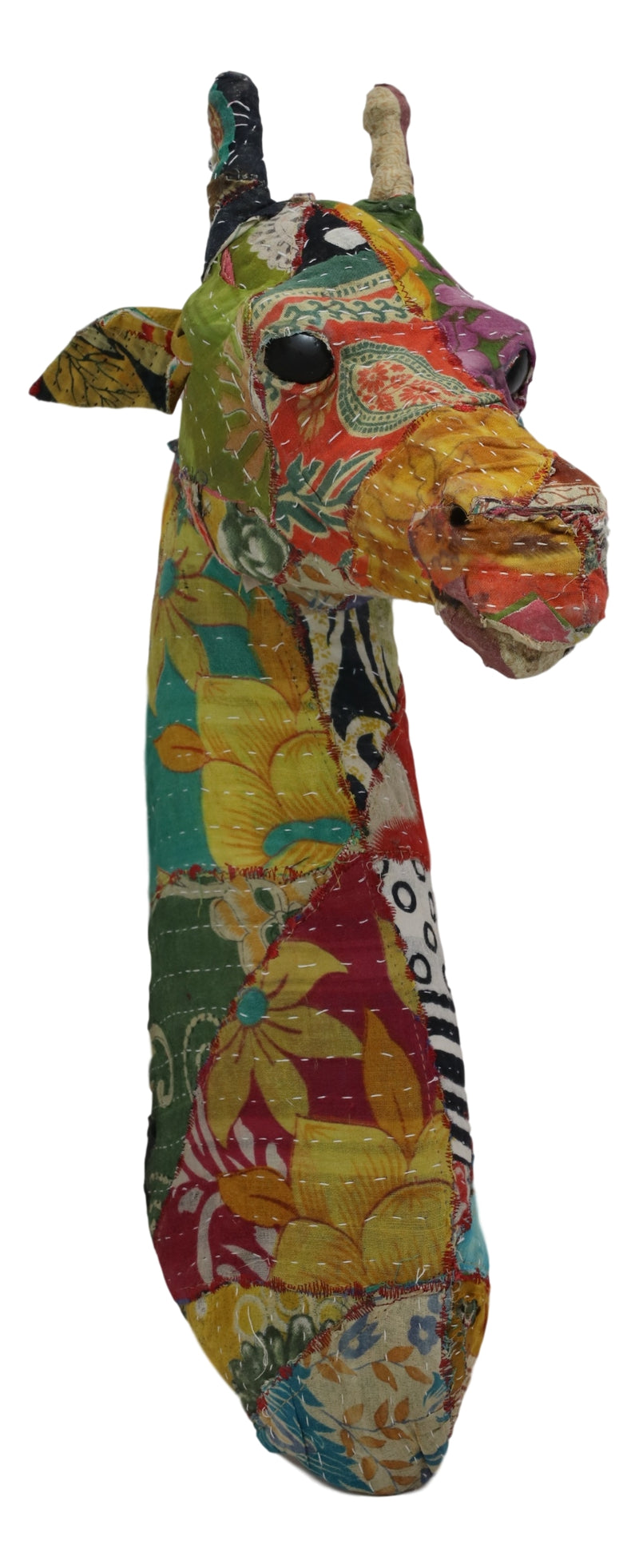 Safari Wild Giraffe Hand Crafted Paper Mache In Sari Fabric Wall Head Decor