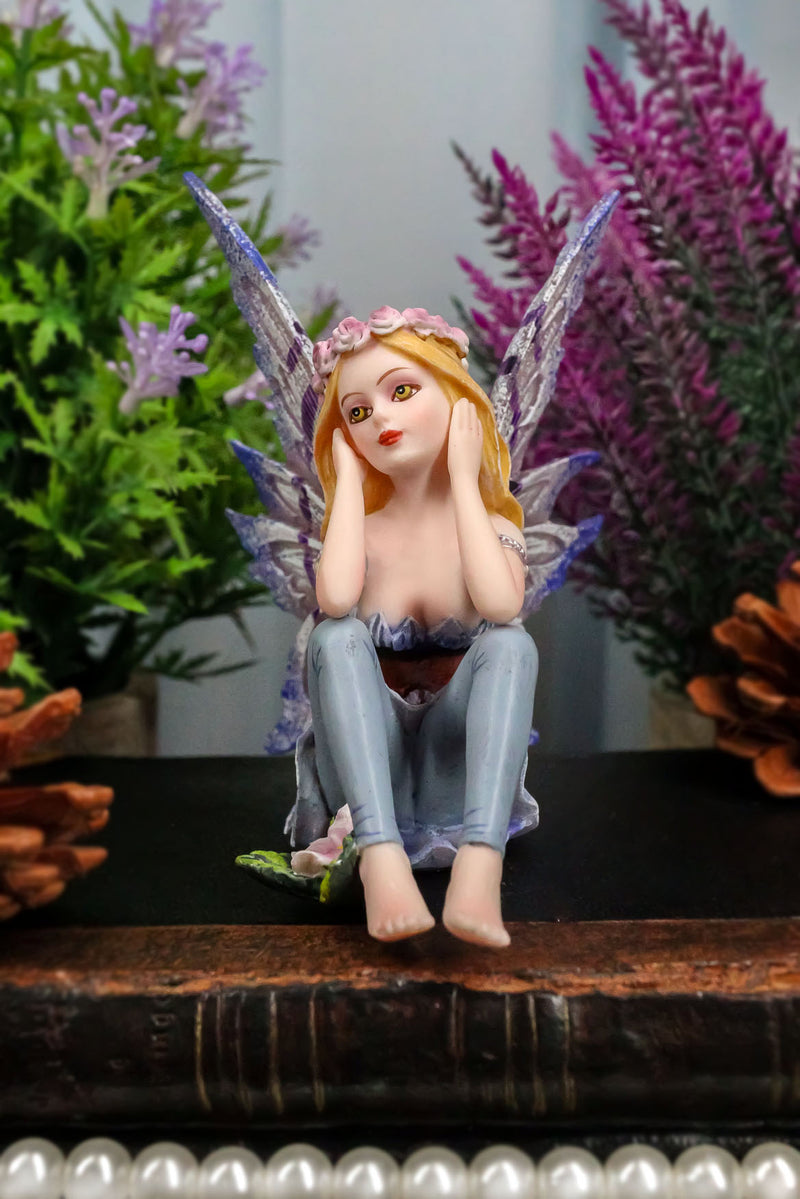 Small Meadowland Tribal Purple Periwinkle Flower Girl Fairy Daydreaming Figurine