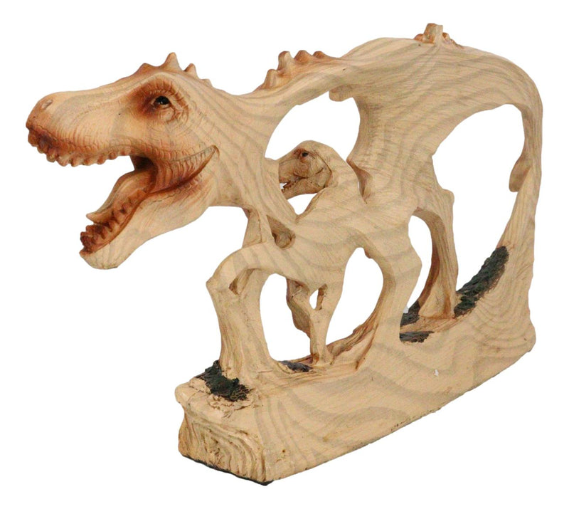 Jurassic Dinosaur Tyrannosaurus Rex Father and Baby Faux Wood Cutout Figurine
