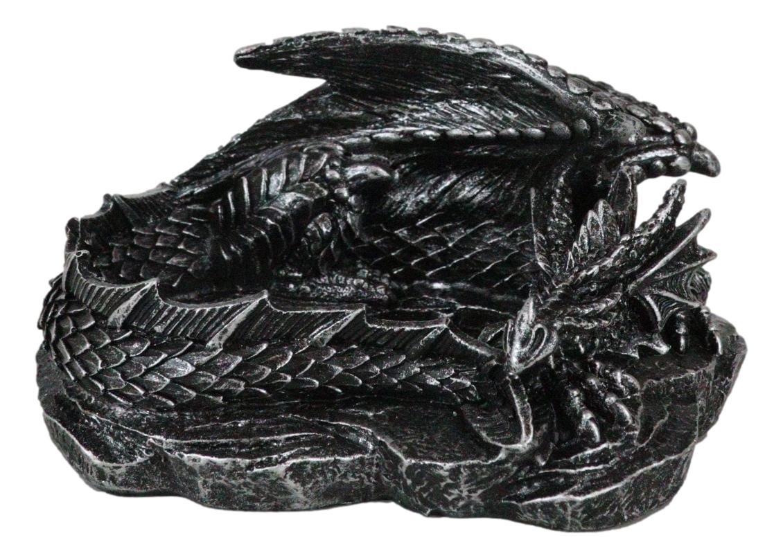 Sleeping Dragon Glass Salt and Pepper Shaker Set with Decorative Holder Display - Ebros Gift