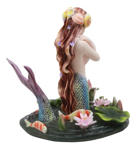 Ebros "Hundred Tears" Sorrowful Mermaid By Koi Fish Moon Pond With Lilies Figurine
