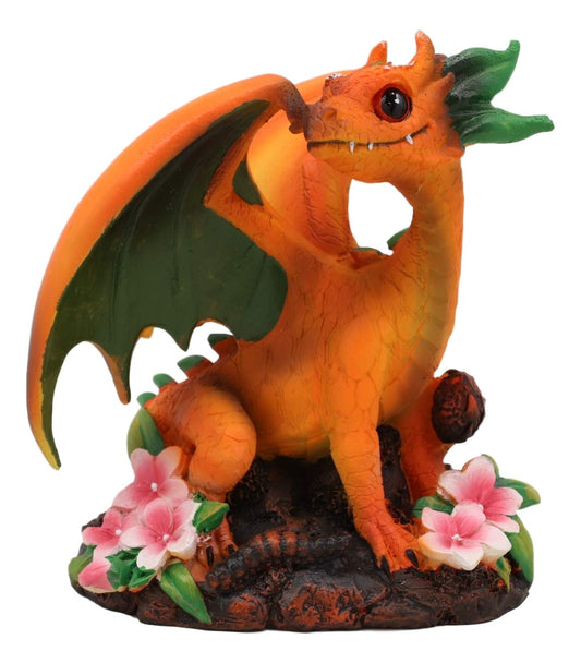 Ebros Medieval Fantasy Green Thumb Juicy Peach Dragon Statue Fairy Garden Collectible - Ebros Gift