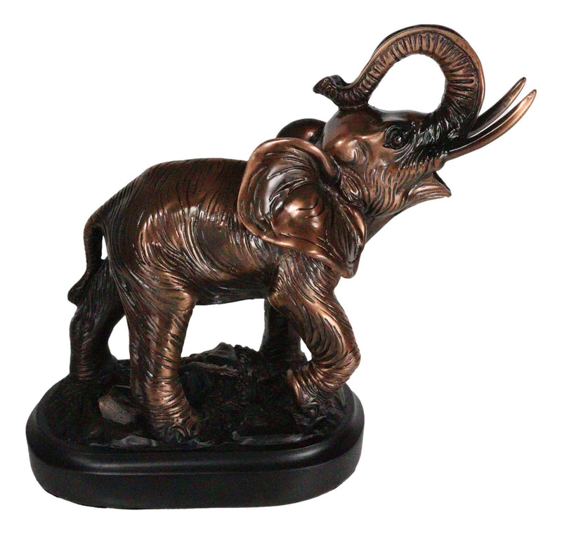 Safari African Elephant Calf With Trunk Raised Figurine On Trophy Base 6.5"L