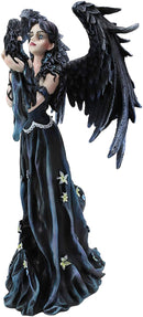 Ebros Gothic Raven Crow Angel in Black Floral Gown Statue 11.5" Tall Nene Thomas