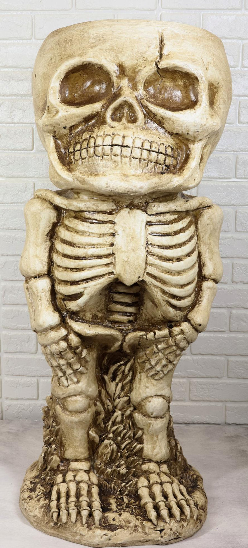 Large Grinning Baby Skeleton Skull Floral Nursery Plant Planter Bowl Pot Statue