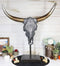 22"H Large Rustic Glitter Silver Longhorn Bull Steer Skull Resin Desktop Plaque