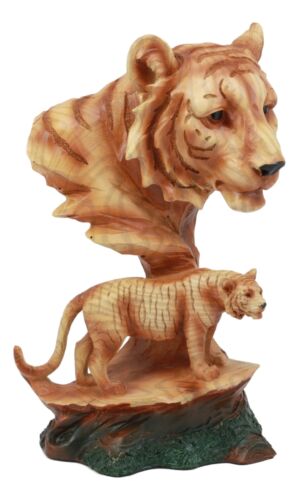 Ebros Bengal Tiger Bust Statue 9.25"H Faux Wood Resin Tiger Family Wildlife Figurine