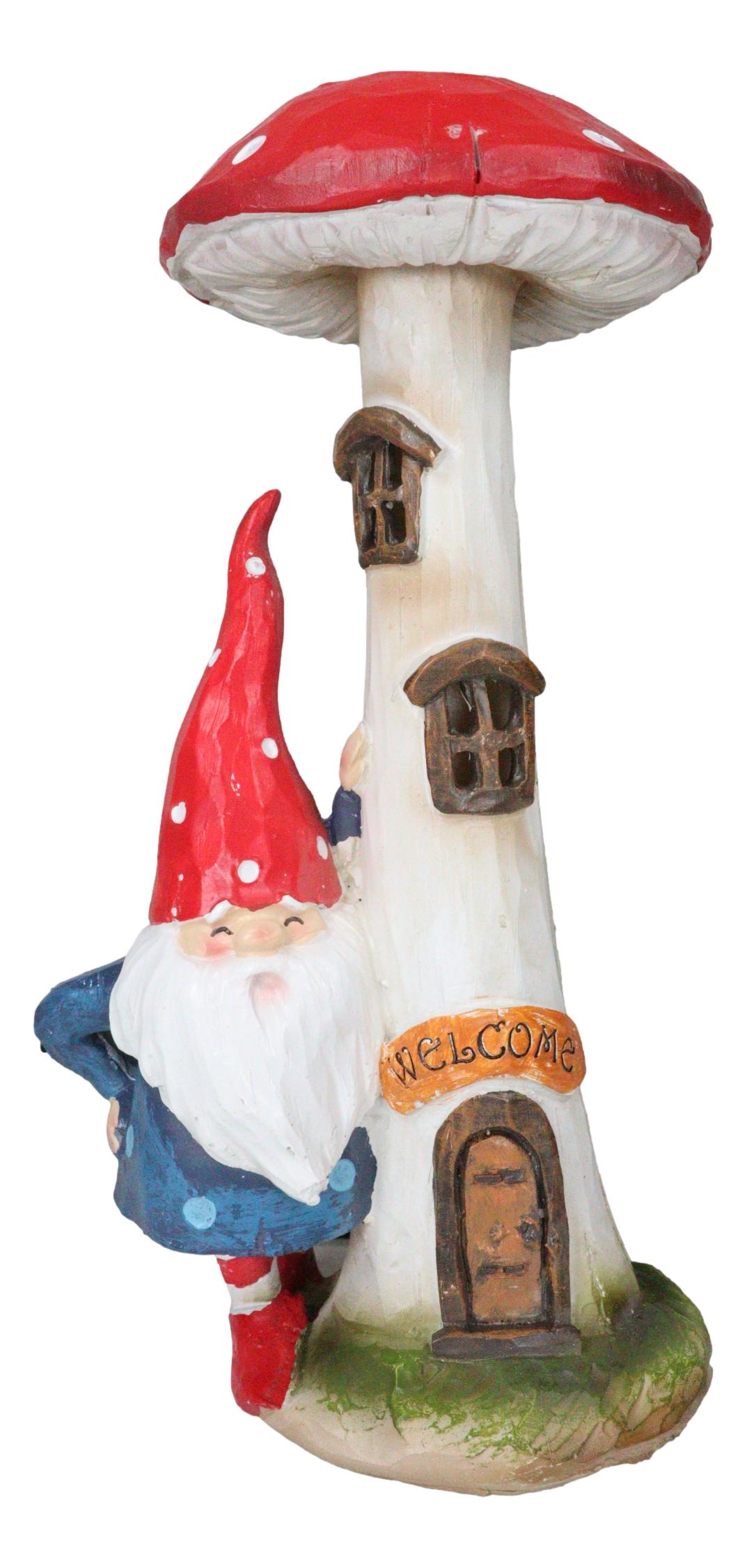 Whimsical Garden Gnome By Toadstool Mushroom Home LED Courtesy Light Figurine - Ebros Gift