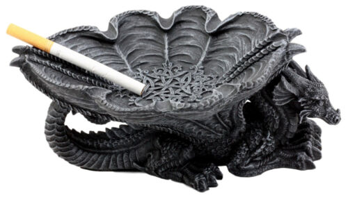 Medieval Fantasy Large Crouching Dragon Ashtray With Celtic Knotwork Figurine