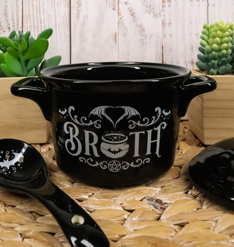 Wicca Bat Cauldron Broth With Pentagram Fine Bone China Bowl With Spoon And Lid