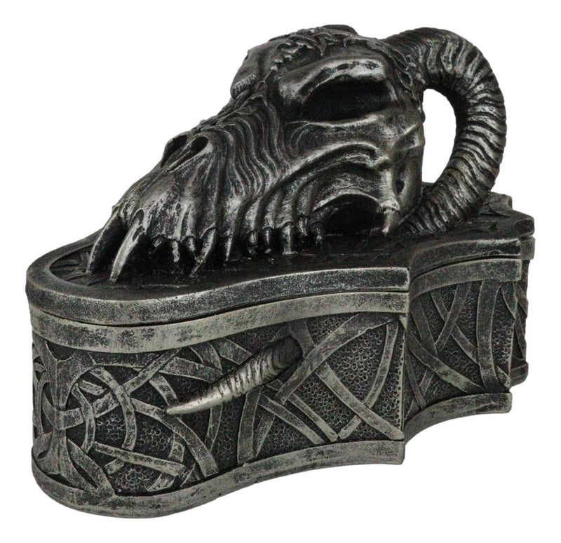 Medieval Celtic Tribal Knotwork Resting Dragon Skull Decorative Box Figurine